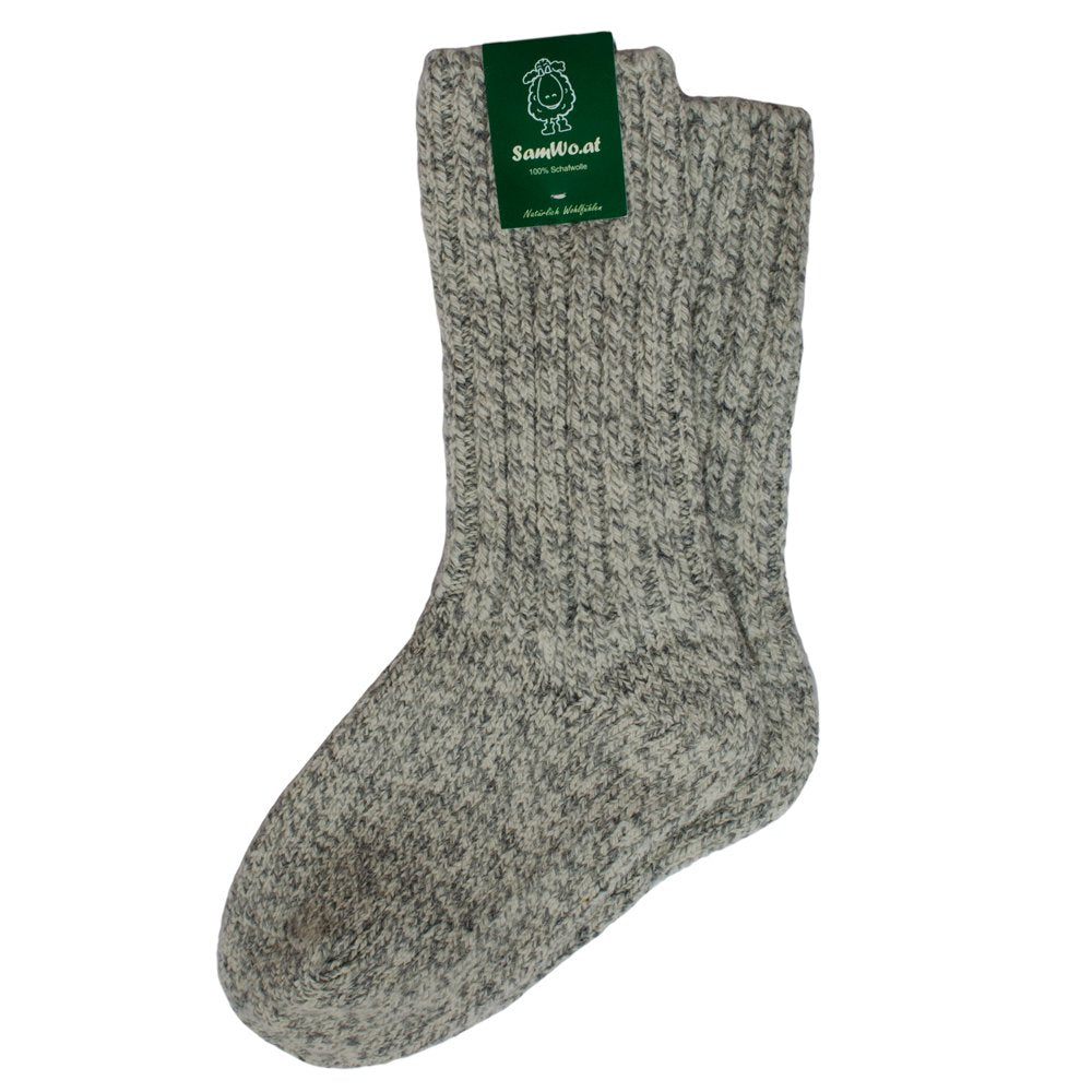 SamWo, 100% Schafwoll-Socken, dicke warme Wintersocken wie handgestrickt 35-38 grau melliert, 35-38