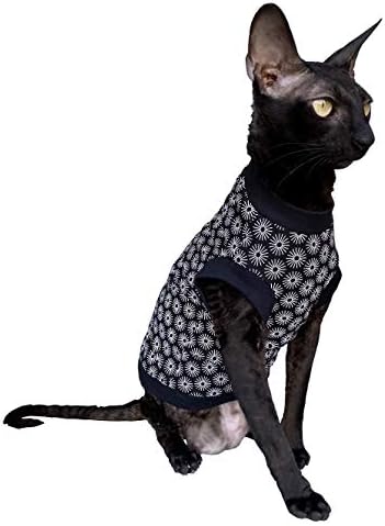 Hairless Cat's Cotton Stretch T-Shirt Black Spring for Sphynx Cats (XL) X-Large Black Spring, X-Larg