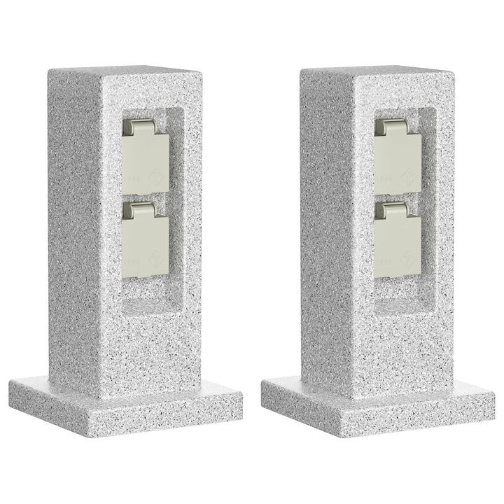 ledscom.de Garten Steckdosensäule POCK, Outdoor, IP44, 2-fach, grau (Stein-Optik), eckig, 30 cm, 2 S