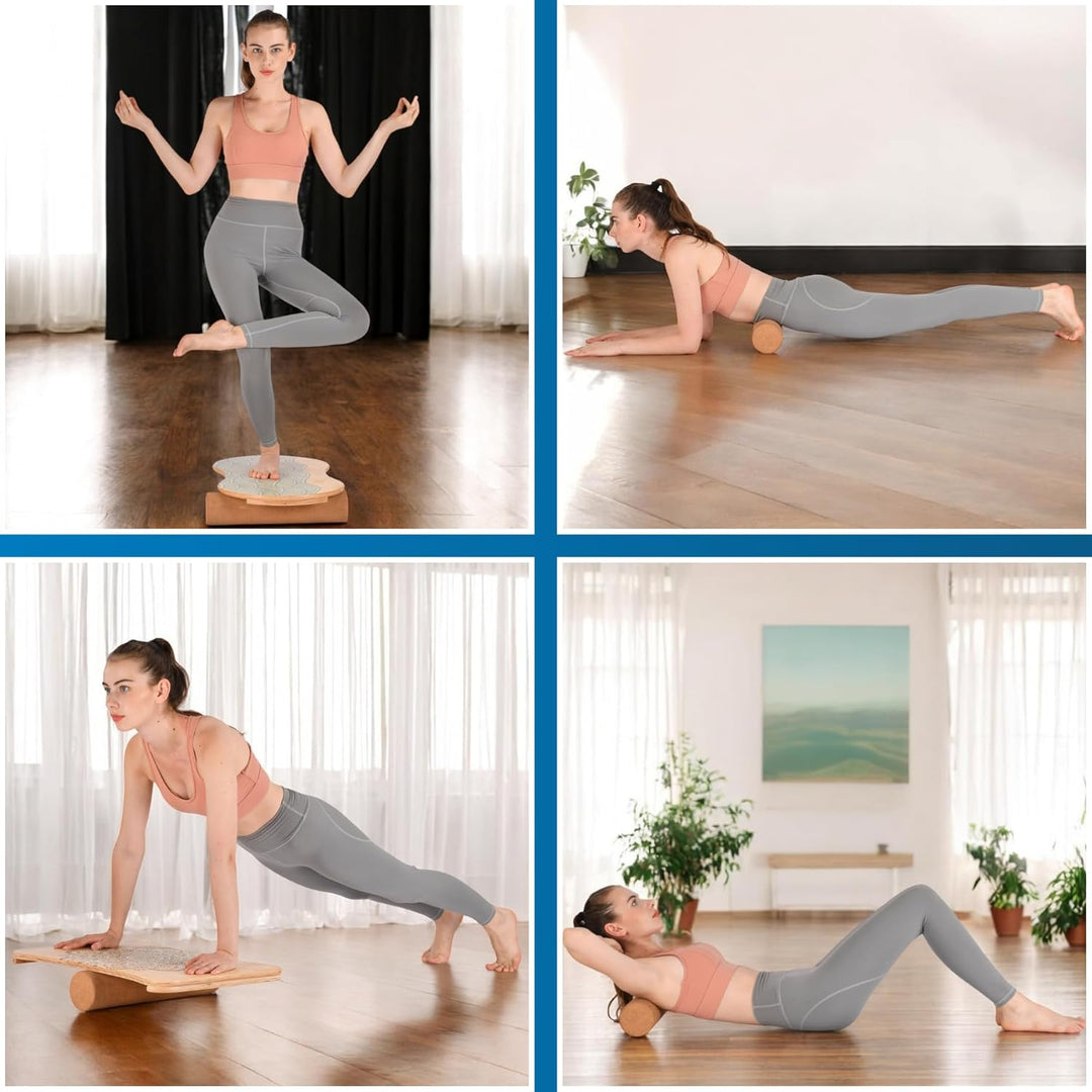 Woodboard Starter Set Balance-Board Ahorn Holz &amp; Kork Rolle Koordination und Balance-Training