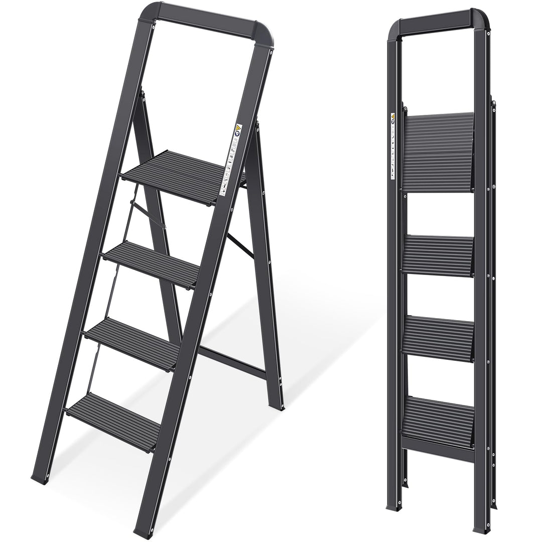KINGRACK Leiter Aluminium, Trittleiter 4 stufen klappbar, leiter 4 stufen mit Handlauf, rutschfeste
