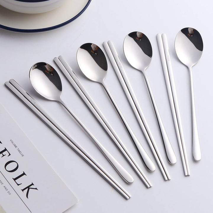 Buyer Star 4 Sätze flaches Essstäbchen Koreanischer Löffel 8 Stück Rostfreier Stahl Stäbchen Löffel