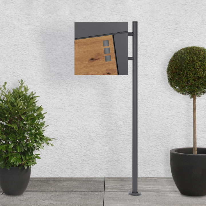 ECD Germany Standbriefkasten mit Zeitungsfach, Design Briefkasten mit Pfosten, Briefkastenanlage Bri