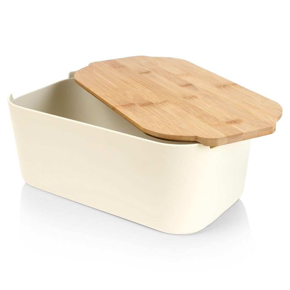 Vilde Brotkasten mit Bambusdeckel - Hochwertige Brotbox Cremefarben 33x18,5x12cm - Brotaufbewahrung