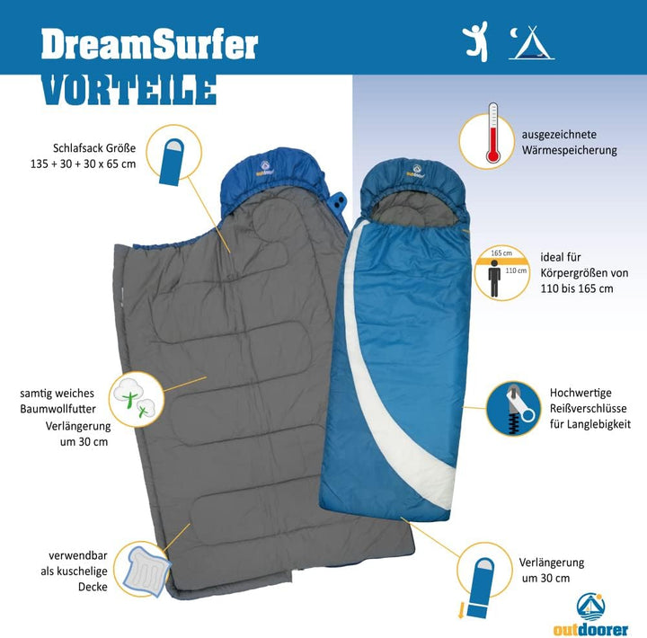 outdoorer mitwachsender Kinderschlafsack DreamSurfer - der Schlafsack für Kinder und Jugendliche in