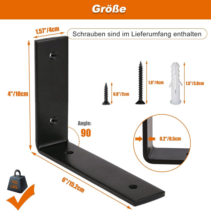 MLOQI 6 stück Regalhalterung Schwarz Regalwinkel Schwerlast, Regalwinkel Schwarz Metall, Wandhalteru