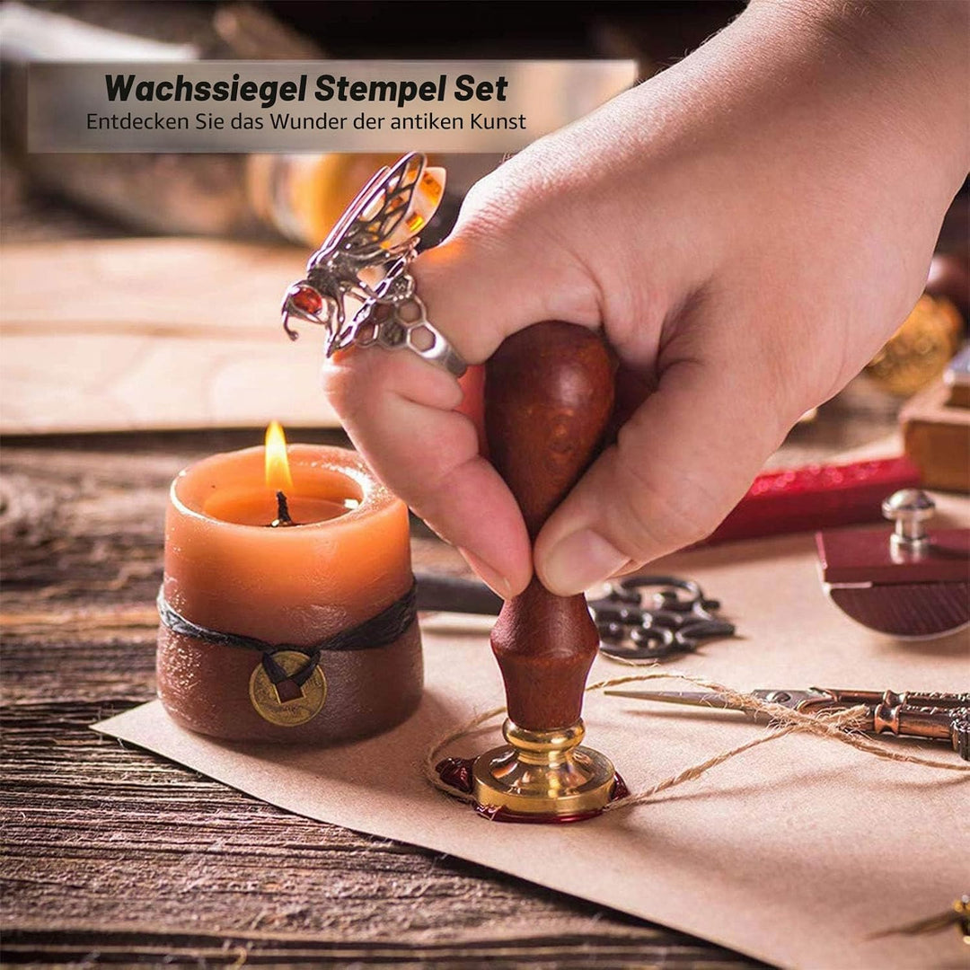 Hogwarts Siegelstempel Set, 7 Pcs Hogwarts Magische Wachssiegel Stempel Set und 1 Pcs Holzgriff, Vin