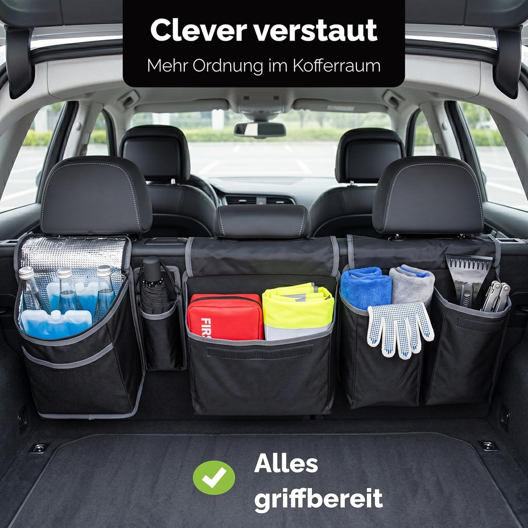 Vicera Auto Kofferraum Organizer mit Klett • Kofferraumtasche mit teilbaren Modulen und integrierter