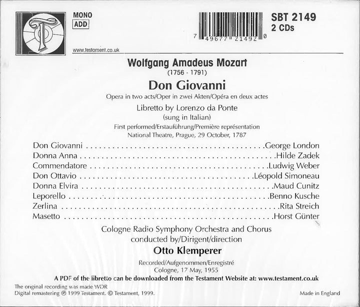 Don Giovanni (Gesamtaufnahme), Audio-CD