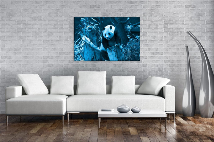 deyoli knuffiger Panda Format 120x80 Effekt: Monocrome Blau als Leinwandbild, Motiv fertig gerahmt a