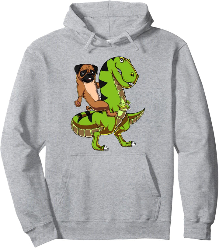 Mops Hund Auf T-Rex Dinosaurier Komisches Kinder Jungen Pullover Hoodie