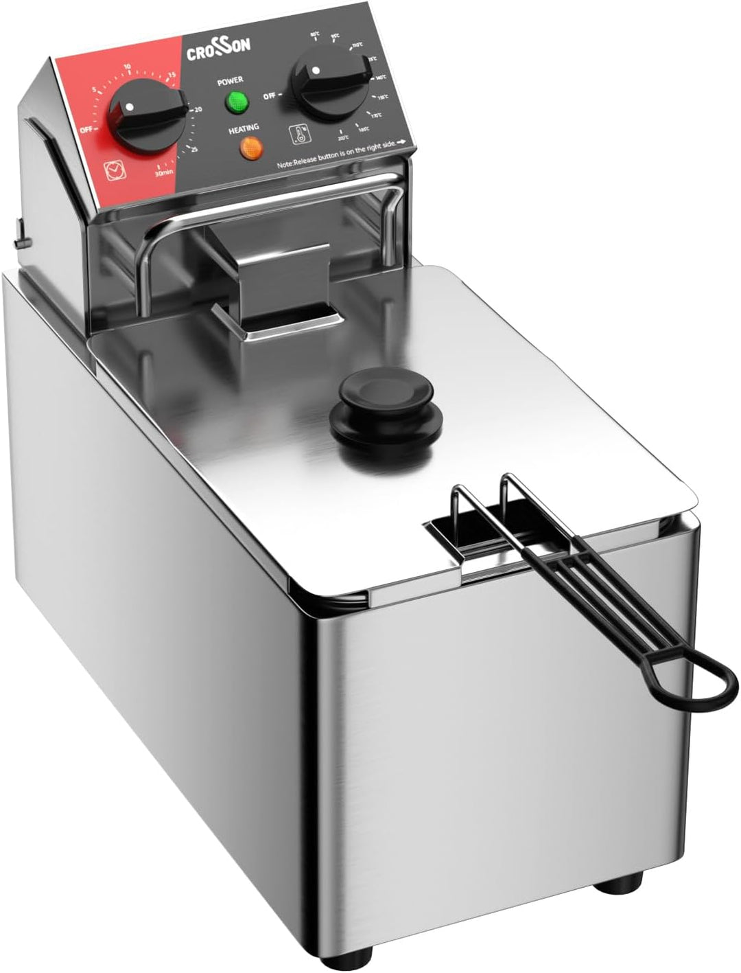 CROSSON 4L Elektrische Aufsatzfritteuse mit leicht zu reinigendem rotierendem Fritteusenkopf, 30 Min