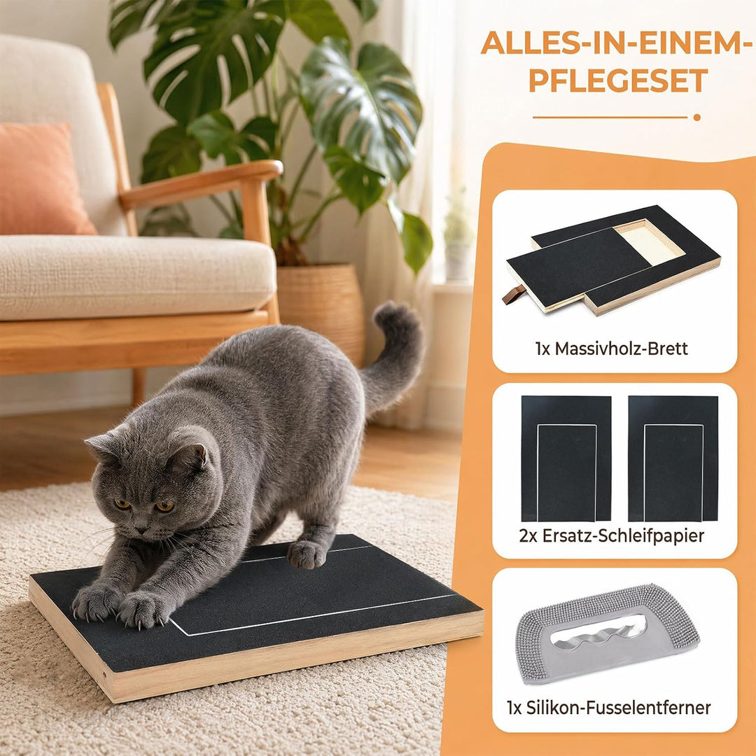 Krallenschleifer für Hunde - 35x25x3cm Holz Scratch Hund mit Leckerlibox, Inklusive Enthaarer und 2x