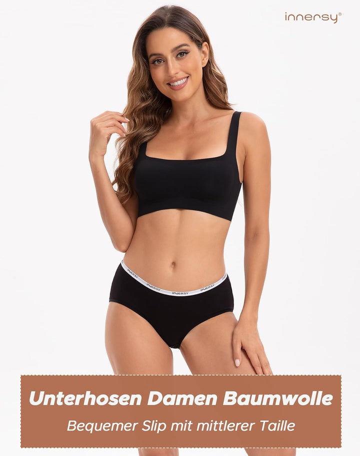 INNERSY Unterhosen Damen Baumwolle Slips Mehrpack Hipster Bequem Unterwäsche 6er Pack XS Schwarz, XS
