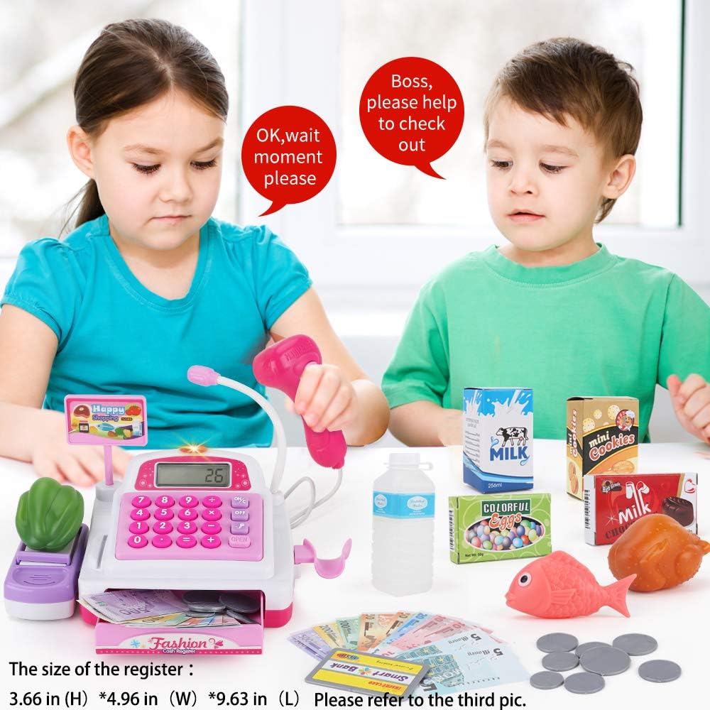 34 Stück Kasse Kinder Rollenspiel Supermarkt Spielzeug Kaufladen Kaufmannsladen Zubehör Registrierka