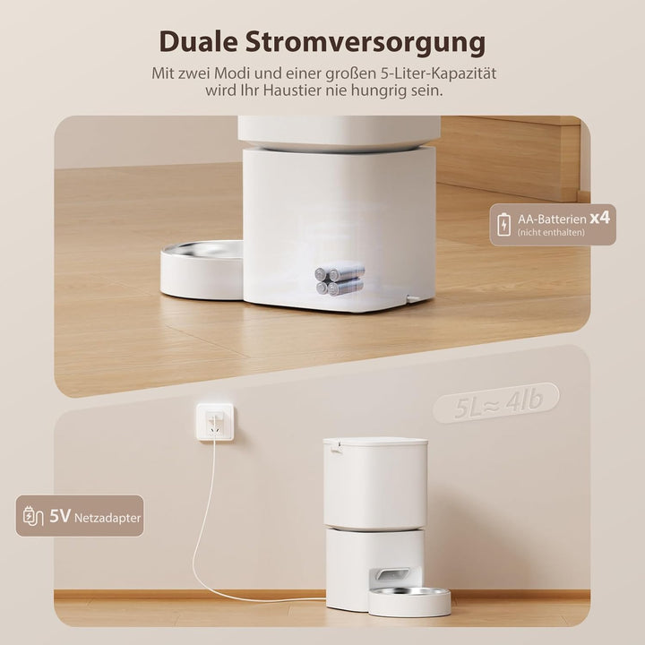Futterautomat Katze, 5L Grosses Fassungsvermögen, 2.4GHz / 5GHz WiFi Smart Futterspender mit App Ste
