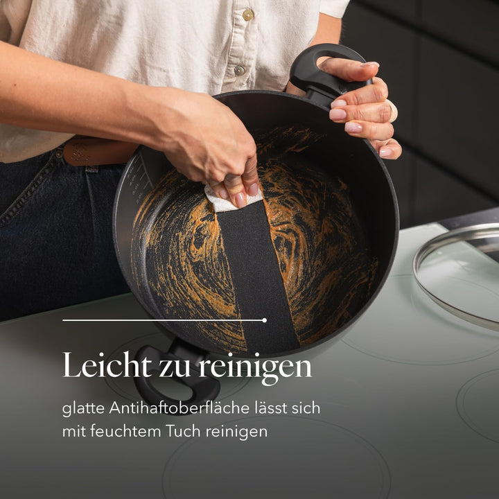 FLORINA Aluminium Topf (5,1 l) 26 cm I Kochtopf DELUX mit Glasdeckel I Messbecher &amp; Antikratz-Beschi