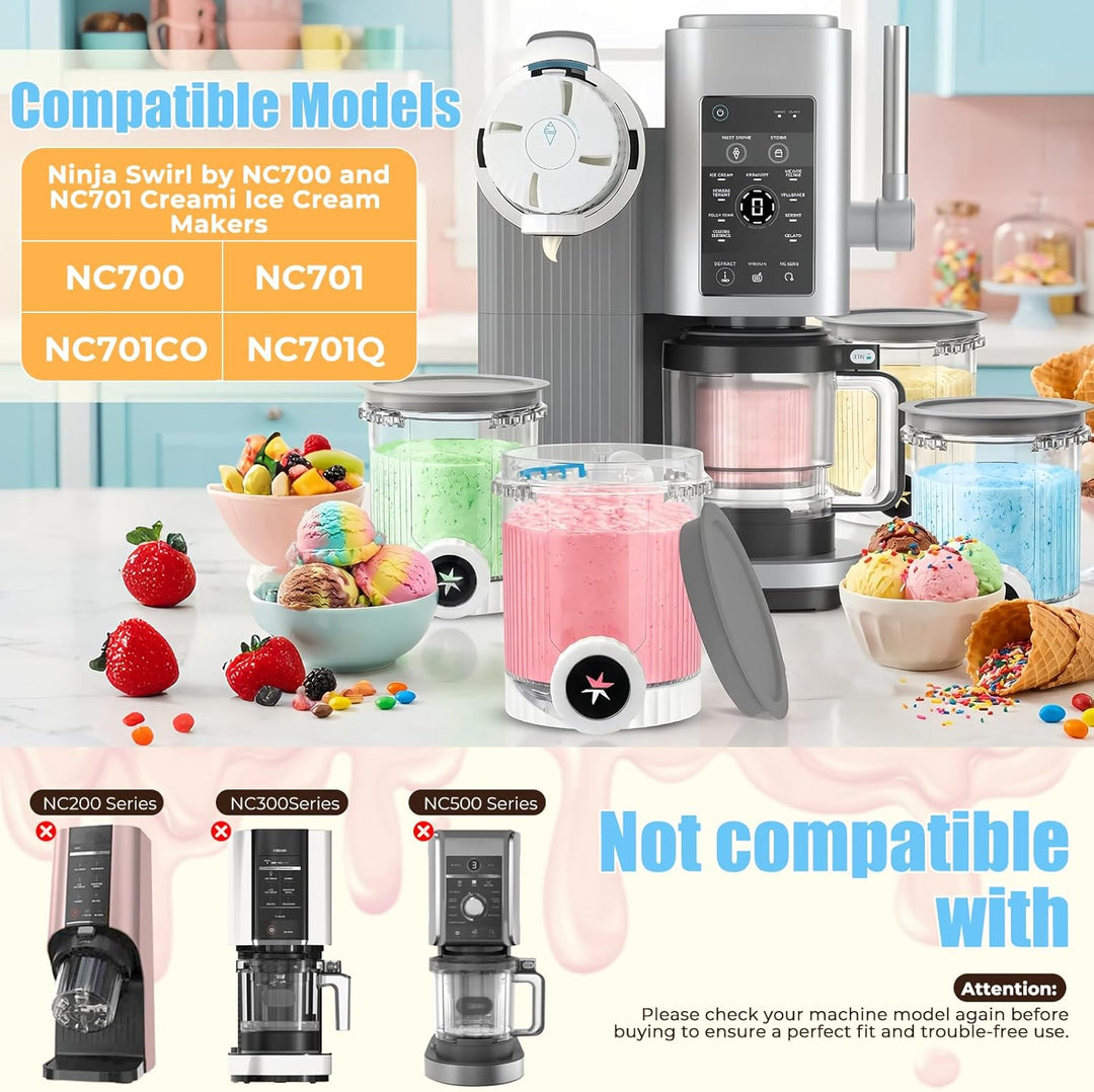 4er-Set Ersatzbehälter für Ninja Creami Swirl NC700 NC701EU Eismaschine, 480ML Eiscreme Behälte für