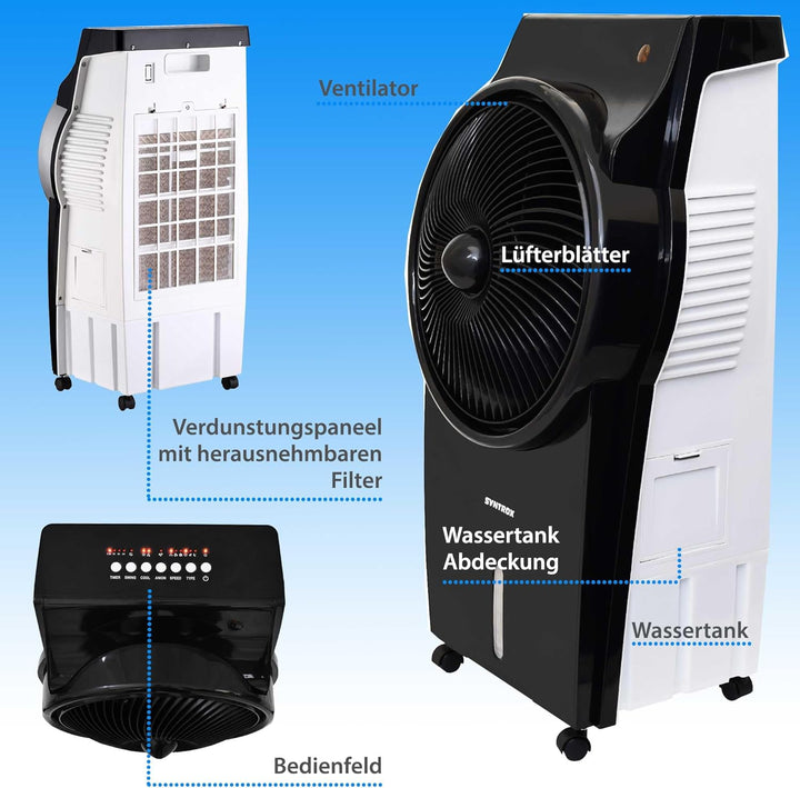 Syntrox Germany 4 in 1 Luftkühler Luftbefeuchter Lufterfrischer und Ventilator AC-95W-B 8L Blowy Rem