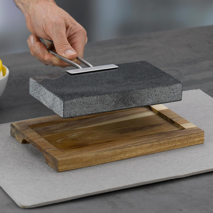 kela Heisser Stein mit Servierplatte, Steingrill, Lavastein Steakbrett 24 x 16 x 4 cm, Hot Stone Gri