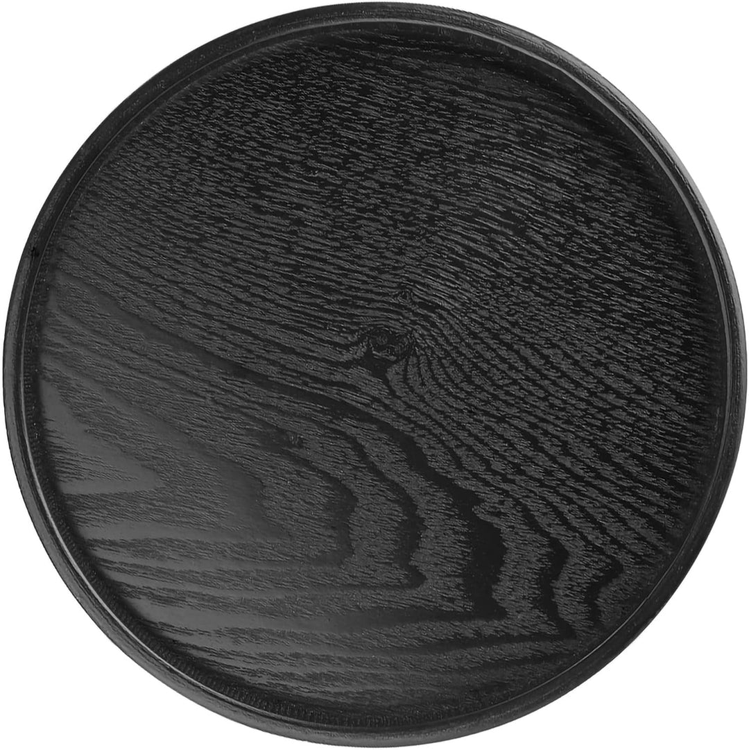 Runder Holz-Serviertablett,Teetablett Schwarzes Holztablett Schwarzes Holz Runde Form Massivholz Tee