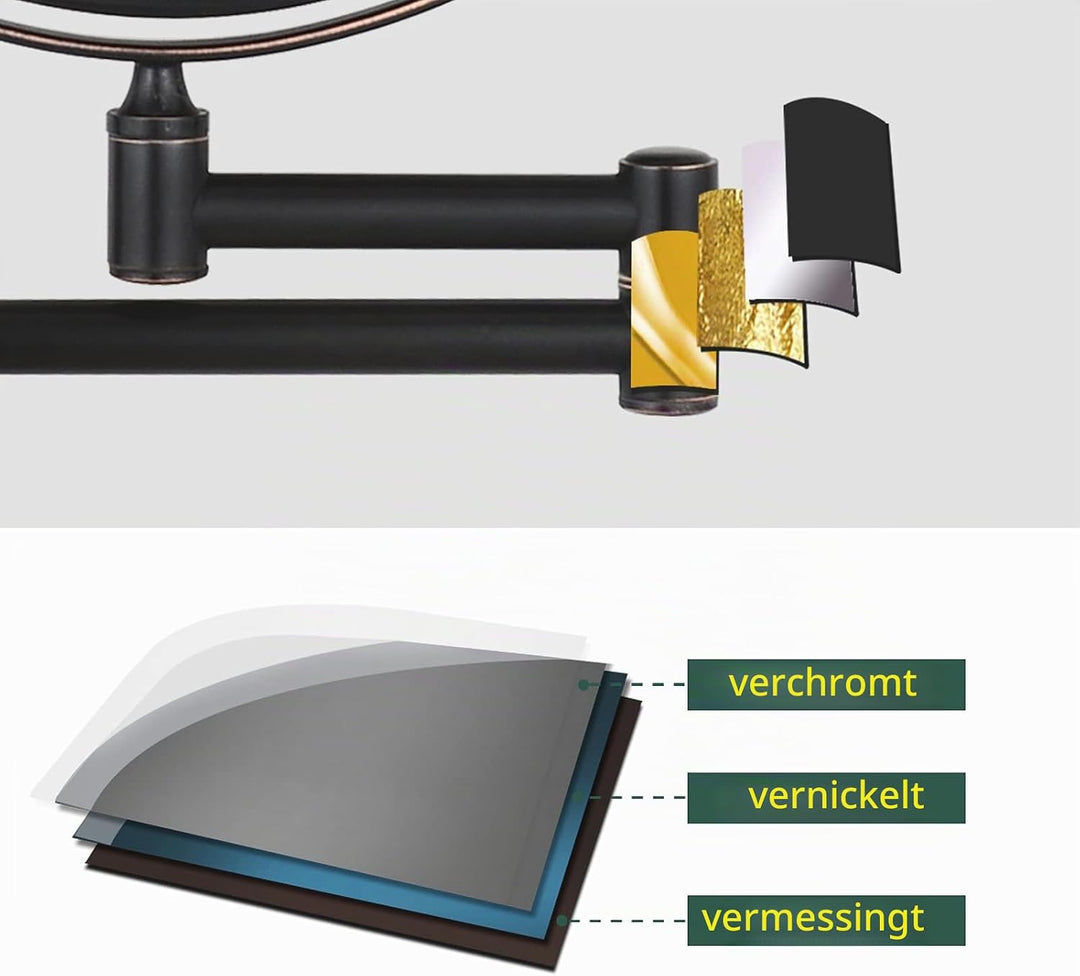 Nicesail Rasierspiegel mit Vergrösserung 10x Schminkspiegel Wandmontage Schwarz Bronze Vergrösserung
