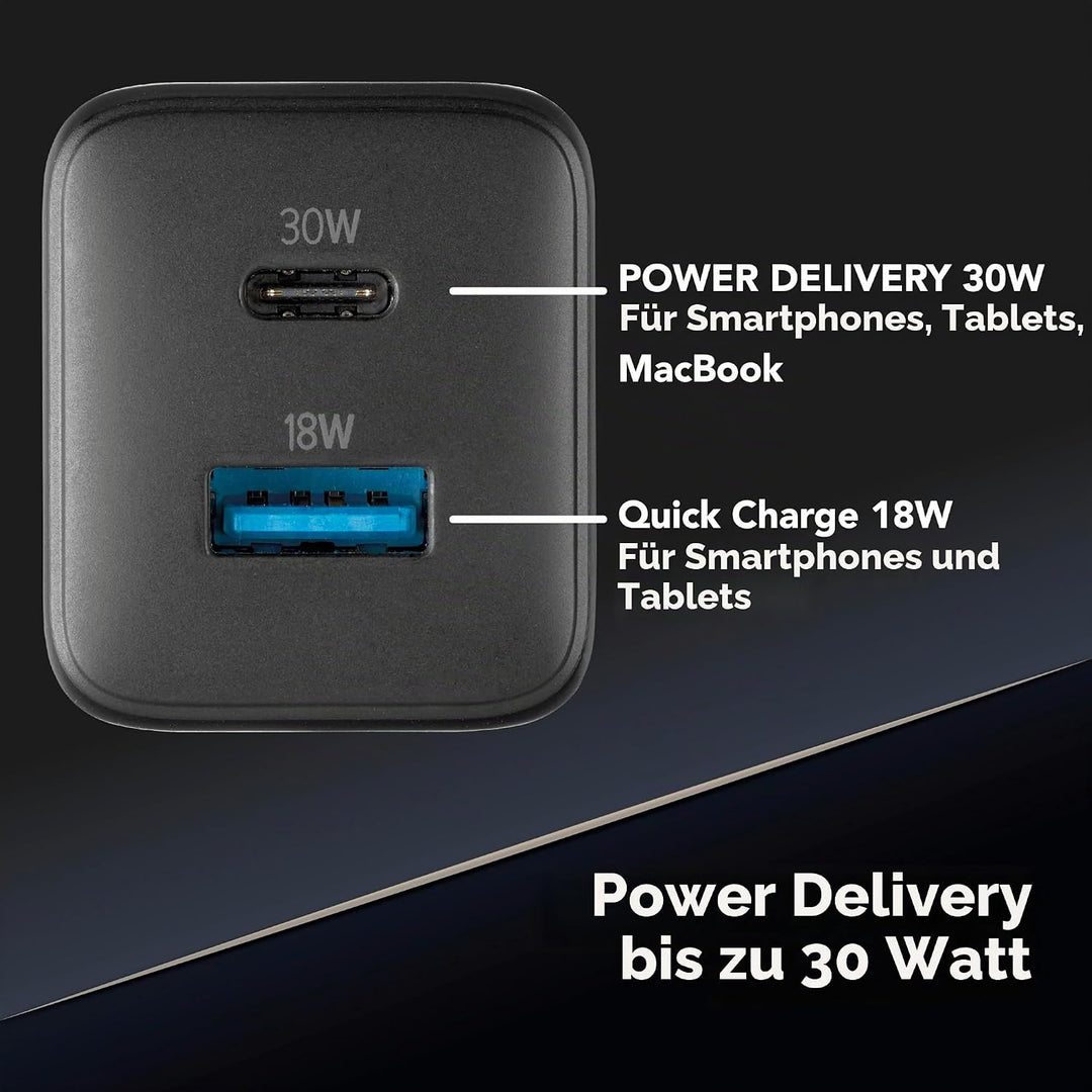 Cellularline | Multipower Micro Netzladegerät | Super Fast Charger 30W mit 2 USB-C-Anschlüssen - aus