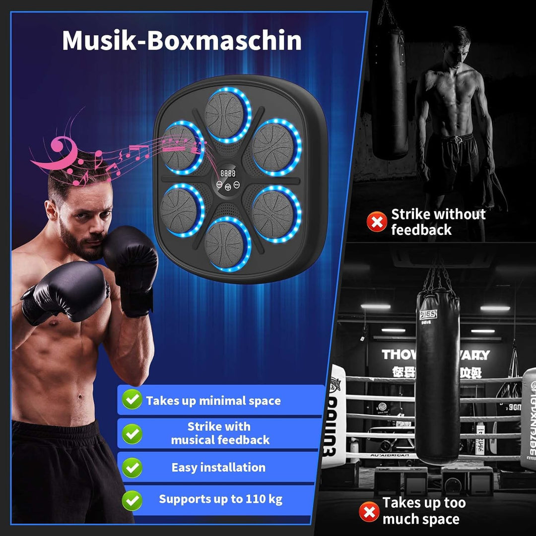 RevFit Music Boxing Machine mit LED-Lichtern, Bluetooth, 9 Geschwindigkeitsmodi &amp; Zählmodus, Elektro