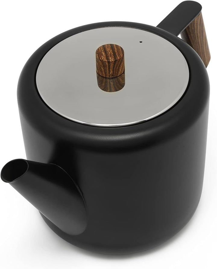 Bredemeijer Schwarze doppelwandige Edelstahl Teekanne 1.1. L &amp; Holzgriff 1.1 Schwarz, 1.1 Schwarz