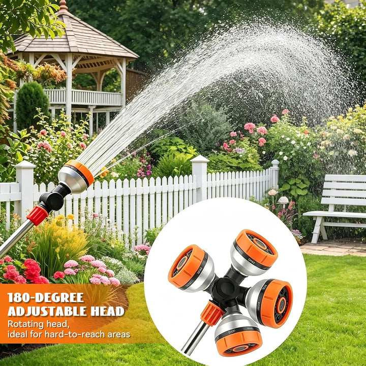 Garden Giessstab, 47CM Giessstab Lang mit 180° Schwenkbaren Kopf, Gartenbrause Metall mit 8 Sprühmus