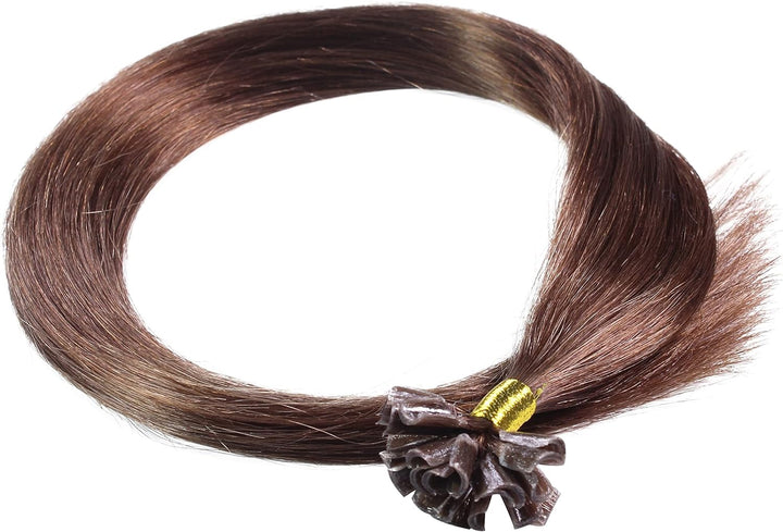 hair2heart Premium Extensions Echthaar Bondings glatt - 100 Strähnen 0.8g 50cm 4/77 mittelbraun brau