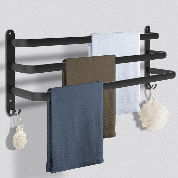 Handtuchhalter Schwarz 60cm,Handtuchhalter Ohne Bohren,Aluminium Handtuchregal Wandmontage 3-Stöckig
