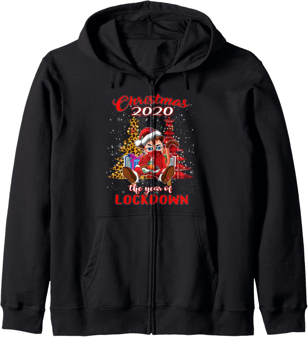 2020 Christmas Lockdown Quarantine Grumpy Santa Cat Facemask Kapuzenjacke