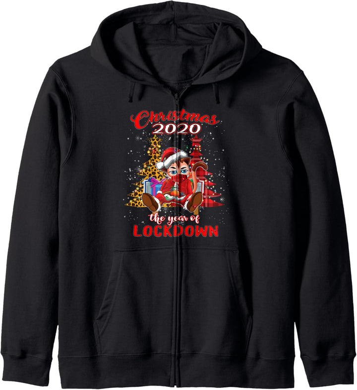 2020 Christmas Lockdown Quarantine Grumpy Santa Cat Facemask Kapuzenjacke