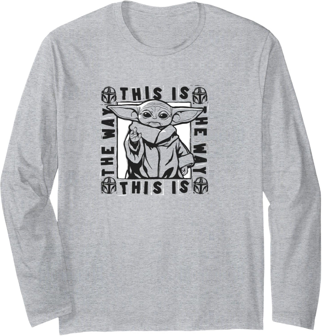 Star Wars Grogu This Is The Way Black & White Mando Border Langarmshirt