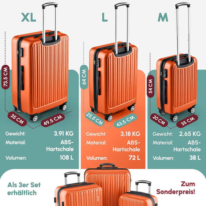 ABS Hartschalenkoffer - Ergonomisch & Sicher - Kleiner Trolley Koffer mit 360° Rädern, Zahlen-Schlos