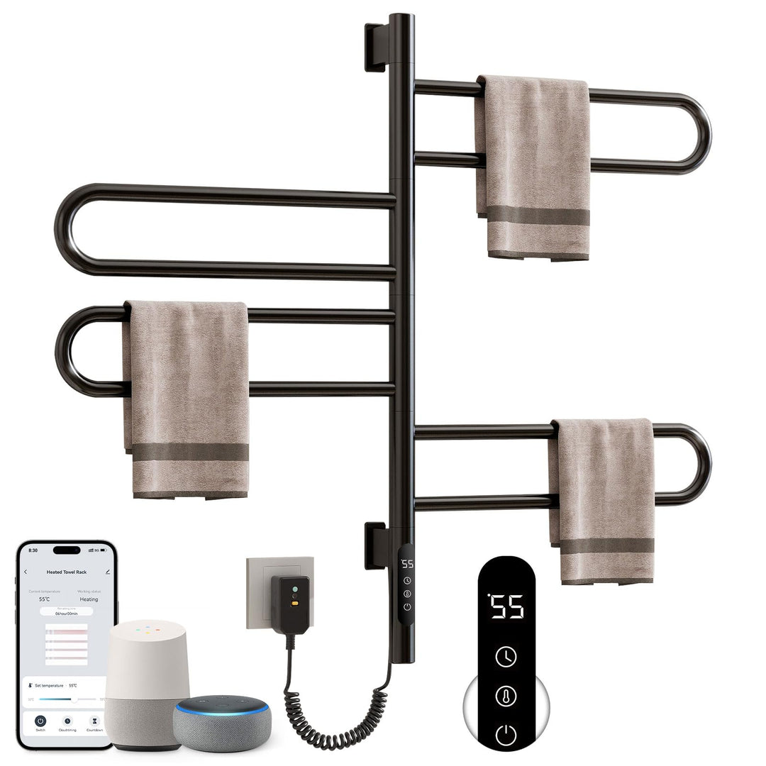 Handtuchheizkörper Elektrisch, 430×780mm, 130W, 180° Drehung Badheizkörper Elektrisch, Schwarz Handt