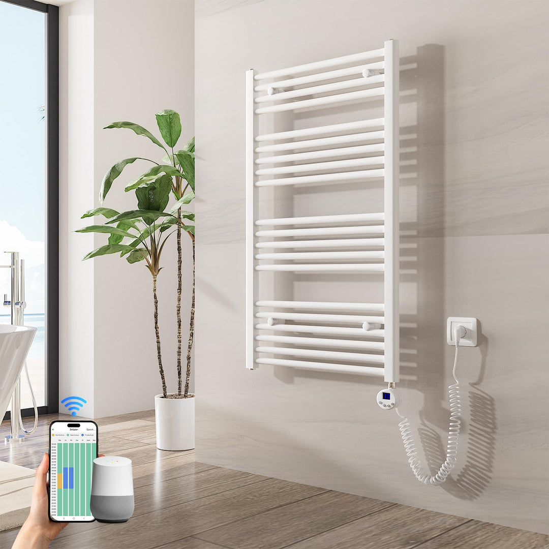 Heilmetz Badheizkörper Elektrisch mit Smart WiFi Heizstab 500W Leistung 1000 x 600 mm Weiss Gerade B