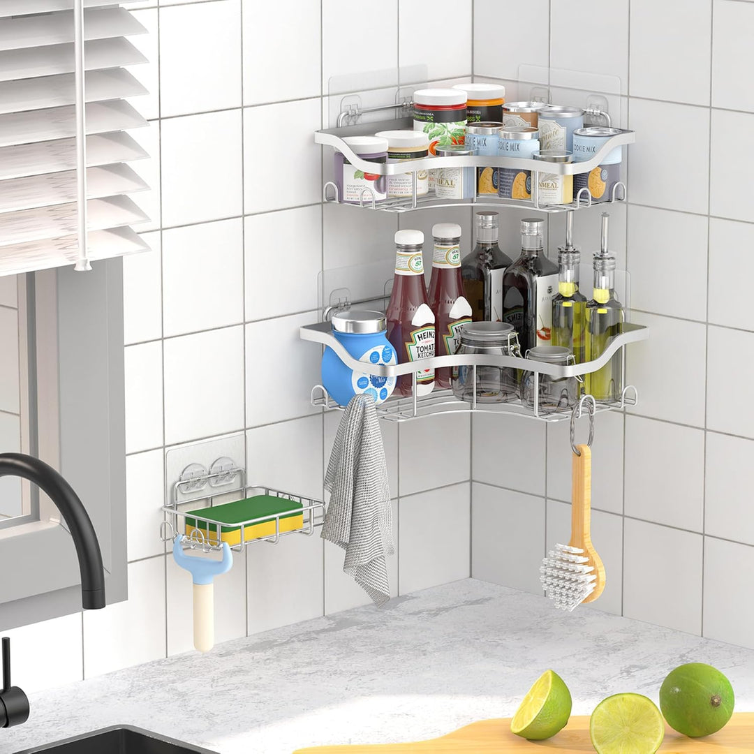 Duschablage Ohne Bohren Badezimmer Organizer, 3 Stück Rostfreie Duschregal Ecke Mit Haken Seifenscha