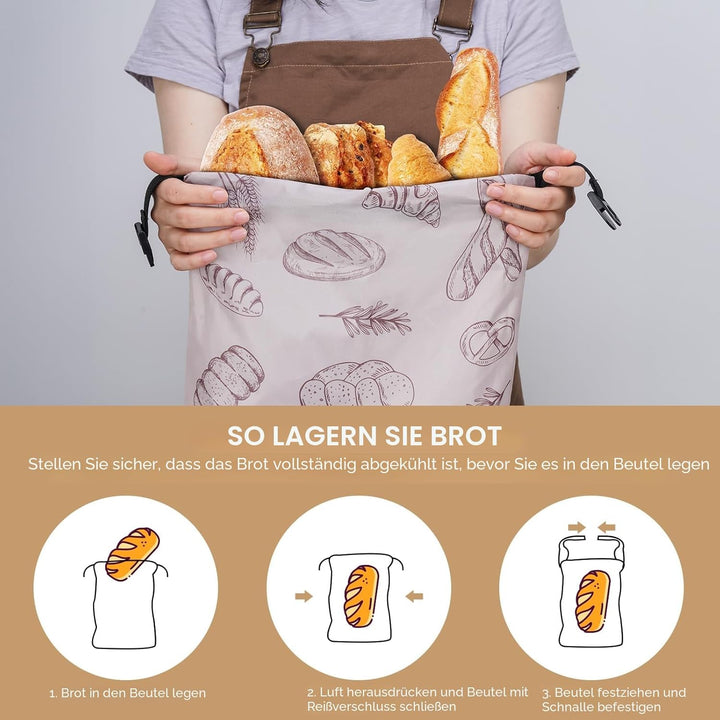 NiHome 2 Stück Wiederverwendbare Brotbeutel mit Reissverschluss, für Selbstgemachtes Brot, Grosse Br