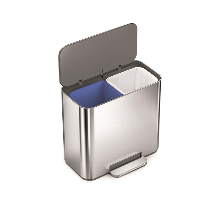 simplehuman 15L Mini Recycler Step Can, Doppelfach-Mülleimer für Hotel, Büros und kleine Räume, gebü