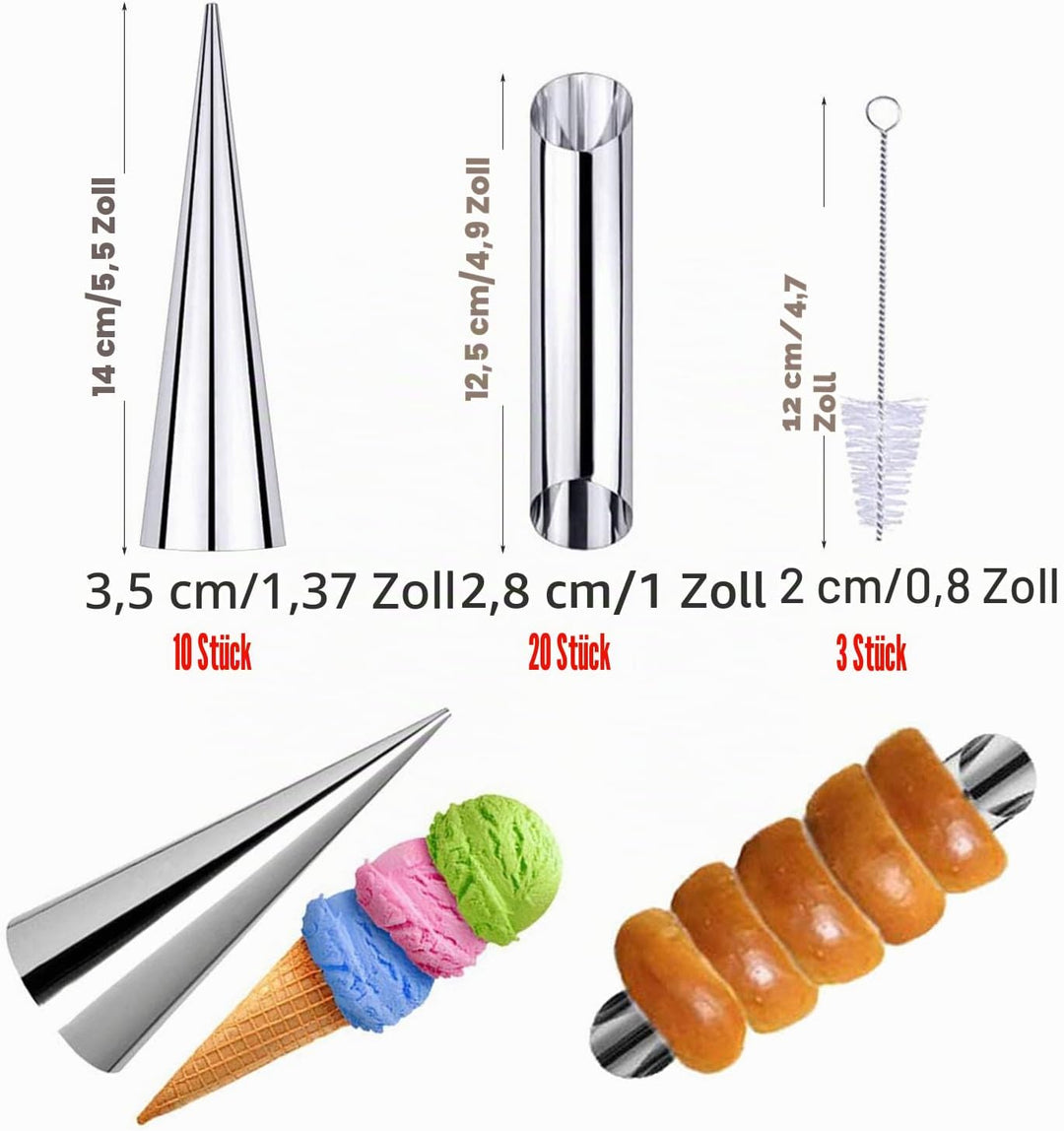 Woohome 41 Stück Cannoli Backform Set, Backen Edelstahl Rolle Horn Formen Konische Dänische Gebäck C