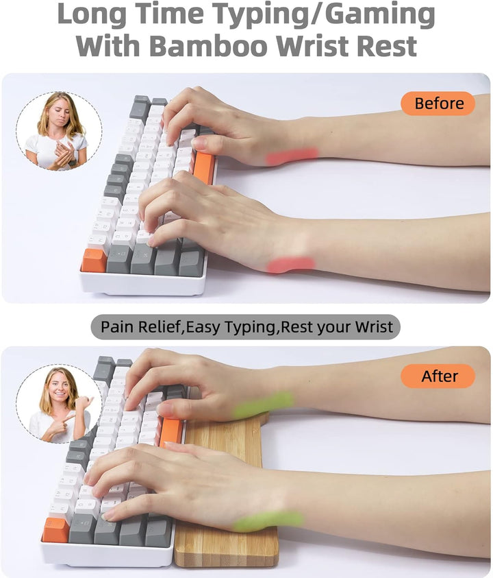 MAMBASNAKE Handballenauflage aus Bambus für 68-Tasten-65%-Tastatur,A-Klasse Bambus,Ergonomische Hand
