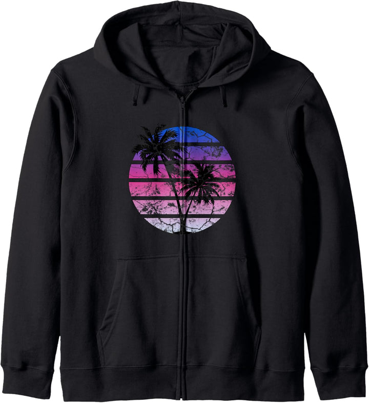 Distressed Synthwave Sunset Palmen-Silhouette Kapuzenjacke