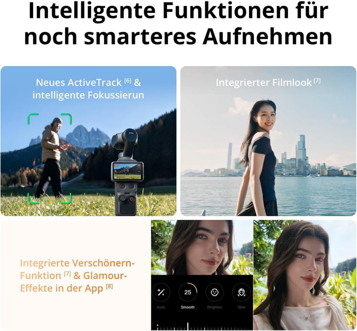 DJI Osmo Pocket 4 Essential Combo, Pocket-Gimbal-Vlog-Kamera, 1″ CMOS und 4K/240fps, 3‑Achsen-Stabil