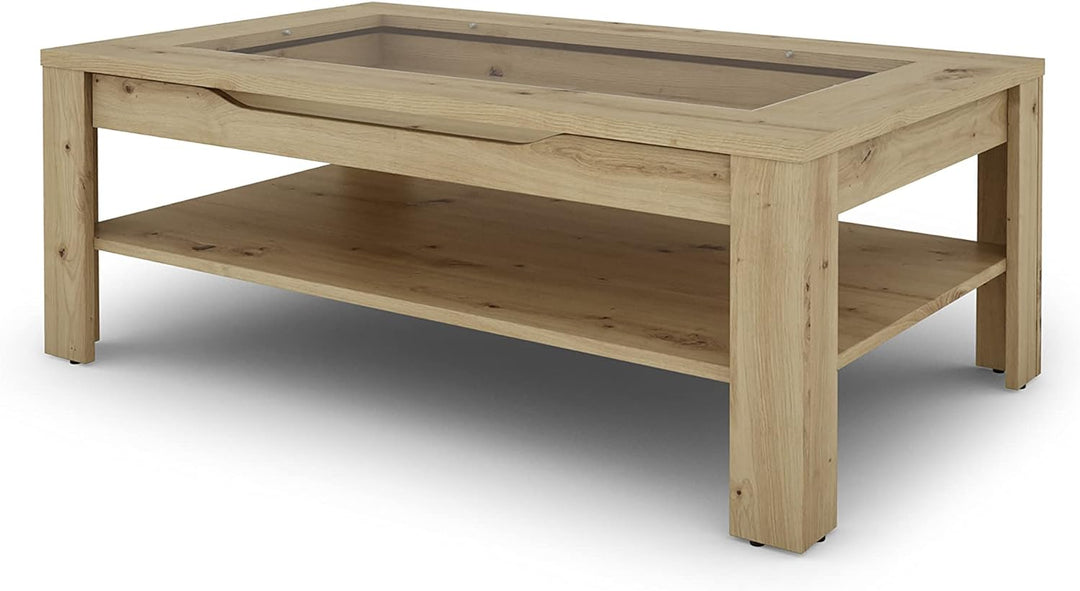 byLIVING Couchtisch RALPH/moderner Sofatisch mit Glaseinlage und grosszügiger Schublade in Eiche-Opt