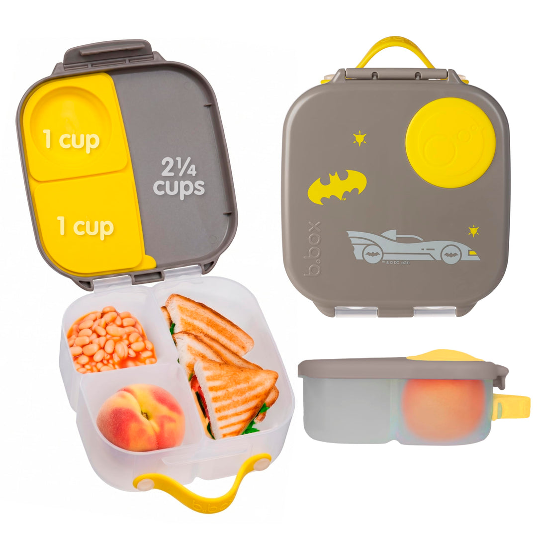 b.box Batman Mini Brotdose | Bento-Box mit 3 Fächern (2 auslaufsicher) | Ideal für Kleinkinder, Kind