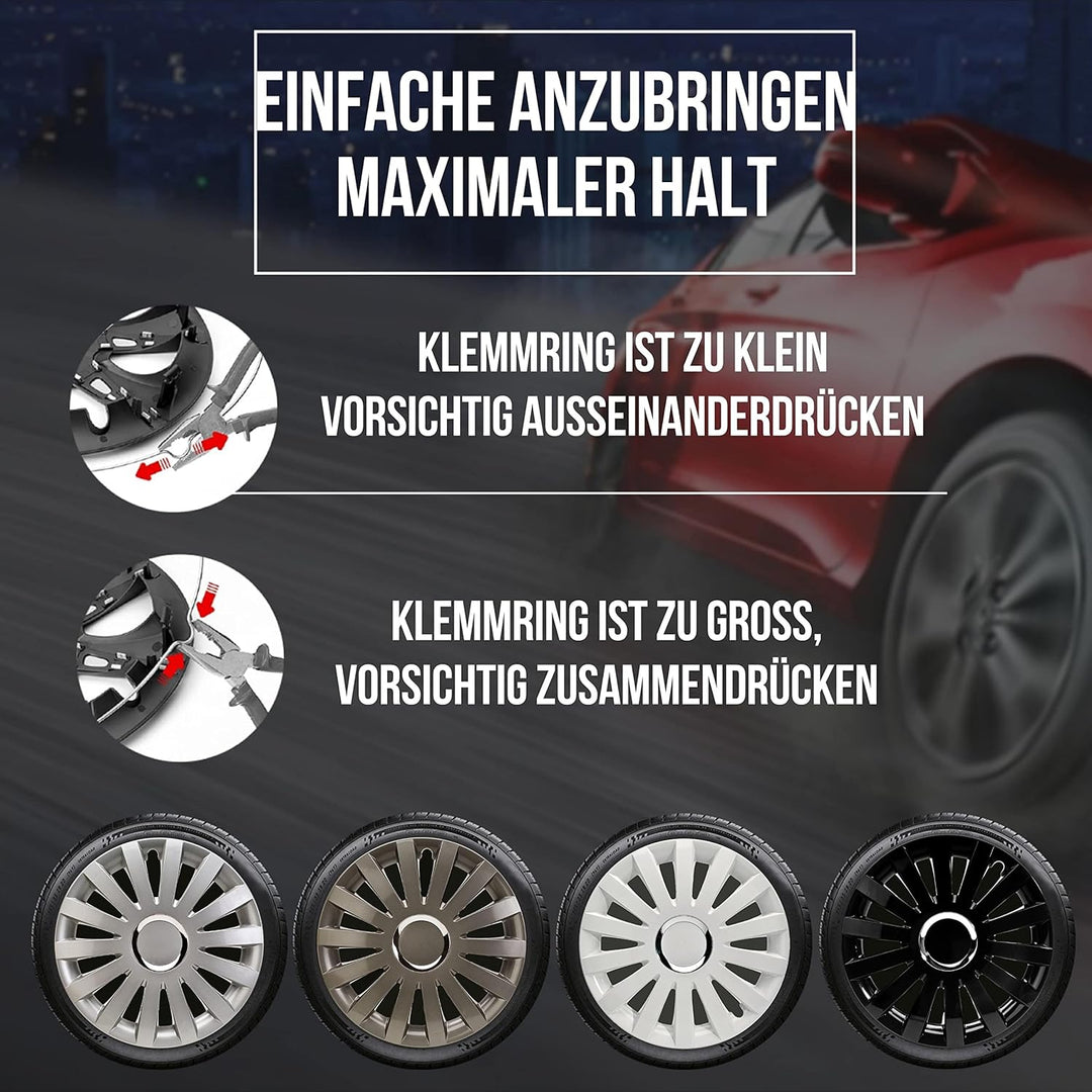 Albrecht 15 Zoll Radkappen silber für Stahlfelgen - Sail Radzierblenden aus hochwertigem Kunststoff