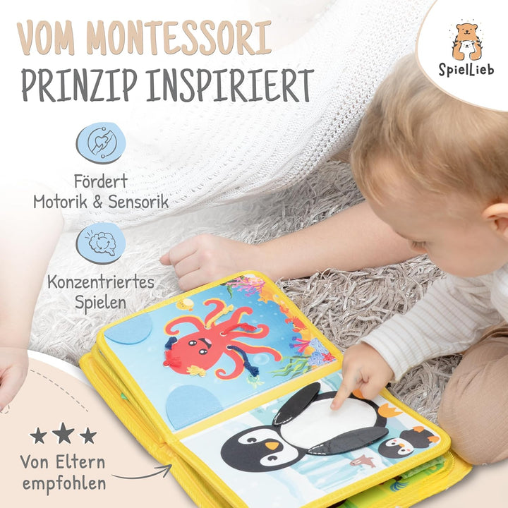 Montessori Quiet Book ab 1 Jahr - interaktives Busy Board ab 1 Jahr mit Tieren - Quiet Book &amp; Motori