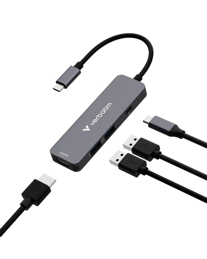 Verbatim USB-C Essentials Multiport Hub - 4 Ports: (1) USB-A 2.0, (1) USB-A 3.0/3.2 Gen 1, (1) USB-C